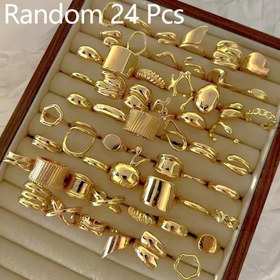 Resim 24 adet Vintage Metalik Geometrik Çizgi Düzensiz Çoklu Stil Yığın Yüzükler (Kutusuz). 