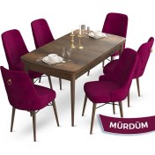 Resim Canisa Concept Taç Serisi 80 x 132 cm Açılabilir Barok Ahşap Desen Masa Takımı 6 Sandalye Gold Halkalı 
