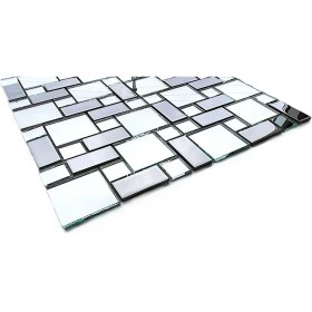 Resim MozaiKristaL Mutfak Tezgah Arası, Ayna-Gümüş Krom Mix. 30X30CM. Fileli Kristal Mozaik. ( 1 M2 Fiyatıdır ) 
