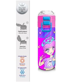 Resim Coral High Kids Mor Pembe Mavi K-popdesenli Pipetli Ve Direkt İçim Çelik Termos 500 Ml 31831 Mor - Lila 
