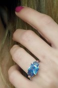 Resim OSESHOP Sky Diamond Blue Creative Sapphire 925 Ayar Gümüş Lüks Yüzük 