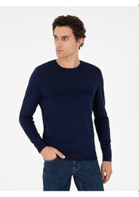 Resim Cacharel Lacivert Slim Fit Bisiklet Yaka Triko Kazak 