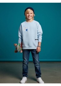 Resim Zekids Erkek Çocuk Sırt Baskılı Tasarım Sweatshirt-16634 Mavi 