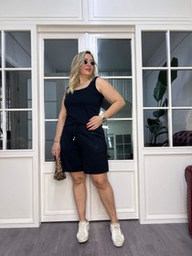 Resim A02490 siyah likralı modal kumaş şort takım - 42 