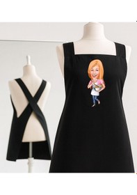Resim Bk Gift Kişiye Özel Karikatürlü Çapraz Askılı Siyah Mutfak Önlüğü - 5, Aşçı Önlüğü, Şef Önlüğü, Anneye Hediye Kobitmeyencom35915 Bk Gift Renkli 