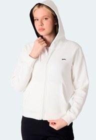 Resim Slazenger MILIO I Kadın Fermuarlı Kapüşonlu Cepli Ekru Sweatshirt 