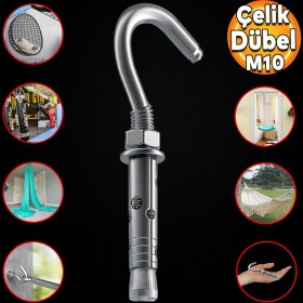 Resim Badem10 Kancalı Çelik Dübel Salıncak Boks Torbası Avize Için Gömlekli Açık Ağız Kanca M10 