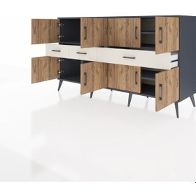 Resim Kronos Konsol 5 Raflı 3 Çekmeceli 8 Kapaklı 176x59x99 Antrasit-ça Antrasit-çam/aytaşı 