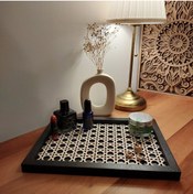 Resim Handmade Hazeran Tasarımlı Siyah Renk Ahşap Dikdörtgen Tepsi 