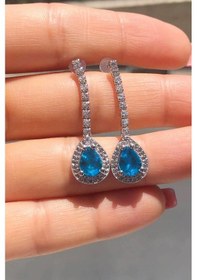 Resim Niki Aksesuar Diamond Model Turkuaz Damla Taşlı Küpe Turkuaz 