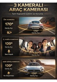 Resim S15 Wifi 3 Kameralı Araç İçi Güvenlik Kamerası Ir Gece Görüşlü Ön-arka-iç Kayıt Dashcam Araç Kamerası 