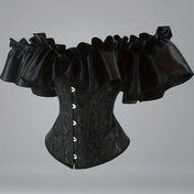 Resim Vintage Off-Shoulder Ruffle Corset Top - Seksi Slim Fit ile Ayarlanabilir Dantel Önü, Siyah Polyester Karışımı, Günlük veya Resmi Kıyafetler için Mükemmel, Resmi Giyim | Ruffle Detaylı Üst | Dantel Corset 