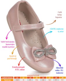 Resim Kiko Kids Bowtie Papyon Taşlı Cırtlı Kız Çocuk Babet Ayakkabı 