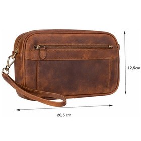 Resim Bloominbag Forge Wrist Heritage Saddle Luxe Hakiki Deri Unisex Kilitli Clutch Kahverengi 