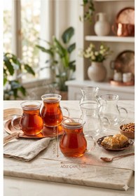 Resim 6'lı Isıya Dayanıklı Kulplu Cam Çay Bardağı Takımı 160 Ml Bohem Minimalist Modern Tasarım Şık Sunum Şeffaf 