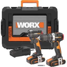Resim Worx WX925 20 V 2.0 AH Li-Ion Çift Akülü Kömürsüz Şarjlı Darbeli Matkap + WX265 Kömürsüz Darbeli Tornavida Kombo Set 