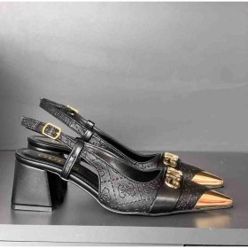 Resim Evlium Guess Logolu Siyah Kadın Topuklu Sandalet - Metal Burun Detaylı Slingback Ayakkabı 