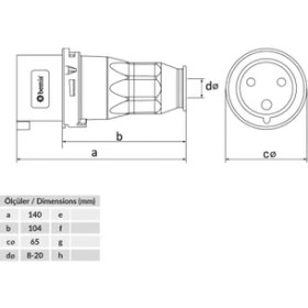 Resim Bemis Bc1-1403-2011 Uzatma Erkek Fiş 220V / 2P+E /16A 