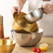 Resim 3 Adet Altın Paslanmaz Çelik Karıştırma Kase Seti - Yuvarlak, Mikrodalga ve Açık Hava Güvenli Salata Kaseleri Servis, Tatma ve Pişirme için, Salata Kaseleri 