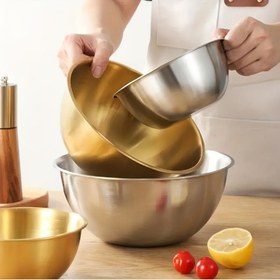 Resim 3 Adet Altın Paslanmaz Çelik Karıştırma Kase Seti - Yuvarlak, Mikrodalga ve Açık Hava Güvenli Salata Kaseleri Servis, Tatma ve Pişirme için, Salata Kaseleri 