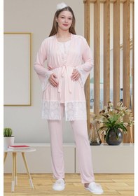 Resim Mecit Pijama Mecit 6203 Pembe Sabahlıklı Lohusa Pijama Takımı 