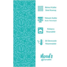Resim Turkuaz Flora Serisi Desenli Baskılı Süet Runner Masa Örtüsü 