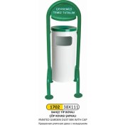 Resim Arı Metal Bahçe Çöp Kovası Şapkalı Boyalı 