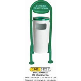 Resim Arı Metal Bahçe Çöp Kovası Şapkalı Boyalı 