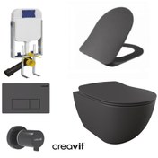 Resim Creavit Gr5001- Fe320 5 Parça Antrasit Mat Asma Klozet Gömme Reze 
