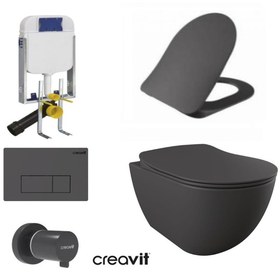 Resim Creavit Gr5001- Fe320 5 Parça Antrasit Mat Asma Klozet Gömme Reze 