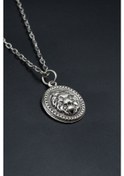 Resim Minimal Aslan Madalyon Düz Zincir Kolye Gümüş 