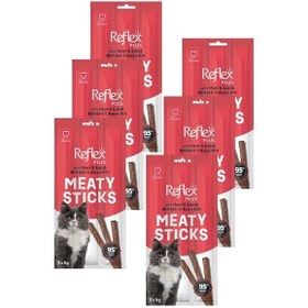 Resim Meaty Sticks Biftekli Ve Kuzu Etli Kedi Ödül Çubuğu 3x5gr Altılı Paket 