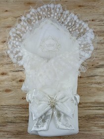 Resim Bebek Battaniyesi Dantelli Bebek Kundağı Oyun Matı Hediyelik Yenidoğan Bebek Sarma Ekru 
