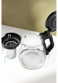 Resim Isıya Dayanıklı Büyük Cam Demlik 1700 Ml Kapasiteli, Çelik Süzgeçli Ve Kapaklı Tasarım Şeffaf 