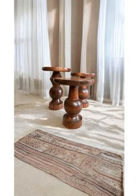 Resim Ahşap Mantar Sehpa 3 Lü Set Masif Kestane Renk Doğal Zigon Ve Fiskos Sehpa - Dekoratif Çiçeklik Kestane 