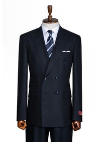 Resim İlayda Emir Luxury, İtalyan Kesim, Slim Fit, Kruvaze, Çizgili, Erkek Takım Elbise Antrasit - Lacivert 