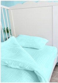 Resim Joyous Mom Kids 4 Katlı Müslin Nevresim Takımı Organik Bebek Uyku Seti Mint 