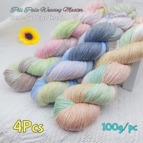 Resim 4 adet El Boyaması İpek İplik - 100g / 1 adet, Yazlık Giysiler, Elbiseler, Şallar, Yelekler, Çiçekler, Çantalar, Çeşitli Koruma Minderleri ve DIY El Sanatları için Renkli Gradyan Dantel İpi, 400g / 14.11oz 