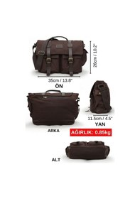 Resim Dark Cotton 7238 Suya Dayanıklı Kanvas Postacı Çantası - 15.6 İnç Laptop Bölmeli Vintage Omuz Çantası Kahverengi 