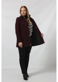 Resim Moda Berray Önü Fermuarlı Ve Düğme Detaylı Kapüşonlu Kaşe Kaban Bordo 