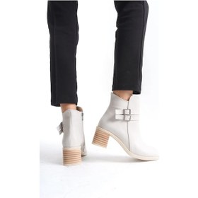 Resim Noemı Tokalı Fermuarlı Ortopedik Taban Topuklu Kadın Bot Ckt - Krem Krem 