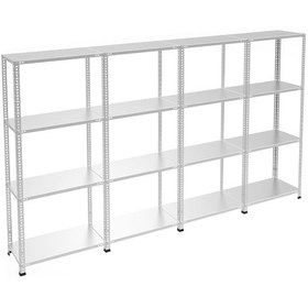 Resim Rafburada 4 Katlı 4'lü Galvaniz Çelik Raf - Depo, Arşiv, Kiler, Dosya, Market Rafı-59x75 cm-200 cm-1.50 mm 