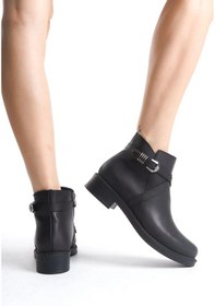Resim Almıla Fermuarlı Lastikli Ortopedik Taban Topuklu Kadın Bot Cst - Siyah Siyah 