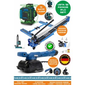 Resim Böhrer Alman Pro BA01076M 3'lü Usta Fayans Seti - 120MM Fayans Kesme + Tokmak Vantuz + 16 Satır Lazer Hizalama Makinesi 