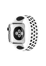 Resim Apple Watch Uyumlu 38mm Ayarlı Delikli Silikon Kordon - Beyaz-siyah 