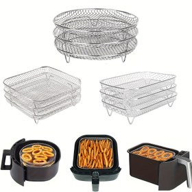 Resim 3 Katlı Paslanmaz Çelik air fryer Aksesuar Seti - Üst Üste Yerleştirilebilir, Fırınlar & Fritözler için Bulaşık Makinesinde Yıkanabilir, Sağlıklı Tatil Pişirme için Mükemmel 