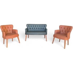 Resim Yeşil Deri Ahşap Ayaklı Ofis Koltuk Takımı Büro Koltuk Ve Kanepeleri Deri Ofis Büro Mobilyası Yeşil Ve Taba 