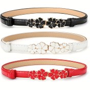 Resim 1 adet Kadın Ayarlanabilir Çiçekli Kemer - Altın Tonlu Çiçek Detaylarıyla Tatlı Tarz, Elbise, Kot ve Günlük Kıyafetler için Siyah ve Beyaz Kemirler, Günlük Aksesuar | Çiçekli Kemer Tasarımı | Alaşım Tokalı Kemer, Sevimli Kemer 