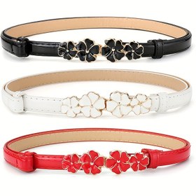 Resim 1 adet Kadın Ayarlanabilir Çiçekli Kemer - Altın Tonlu Çiçek Detaylarıyla Tatlı Tarz, Elbise, Kot ve Günlük Kıyafetler için Siyah ve Beyaz Kemirler, Günlük Aksesuar | Çiçekli Kemer Tasarımı | Alaşım Tokalı Kemer, Sevimli Kemer 