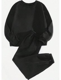 Resim Unisex Uzay Temalı Baskılı Bisiklet Yaka Eşofman Takımı Siyah 